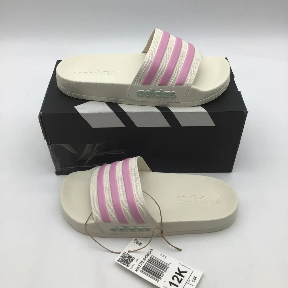Adidas Kids Adilette Shower K Slides Wonder White Pink JP5784 Size 12K NEW